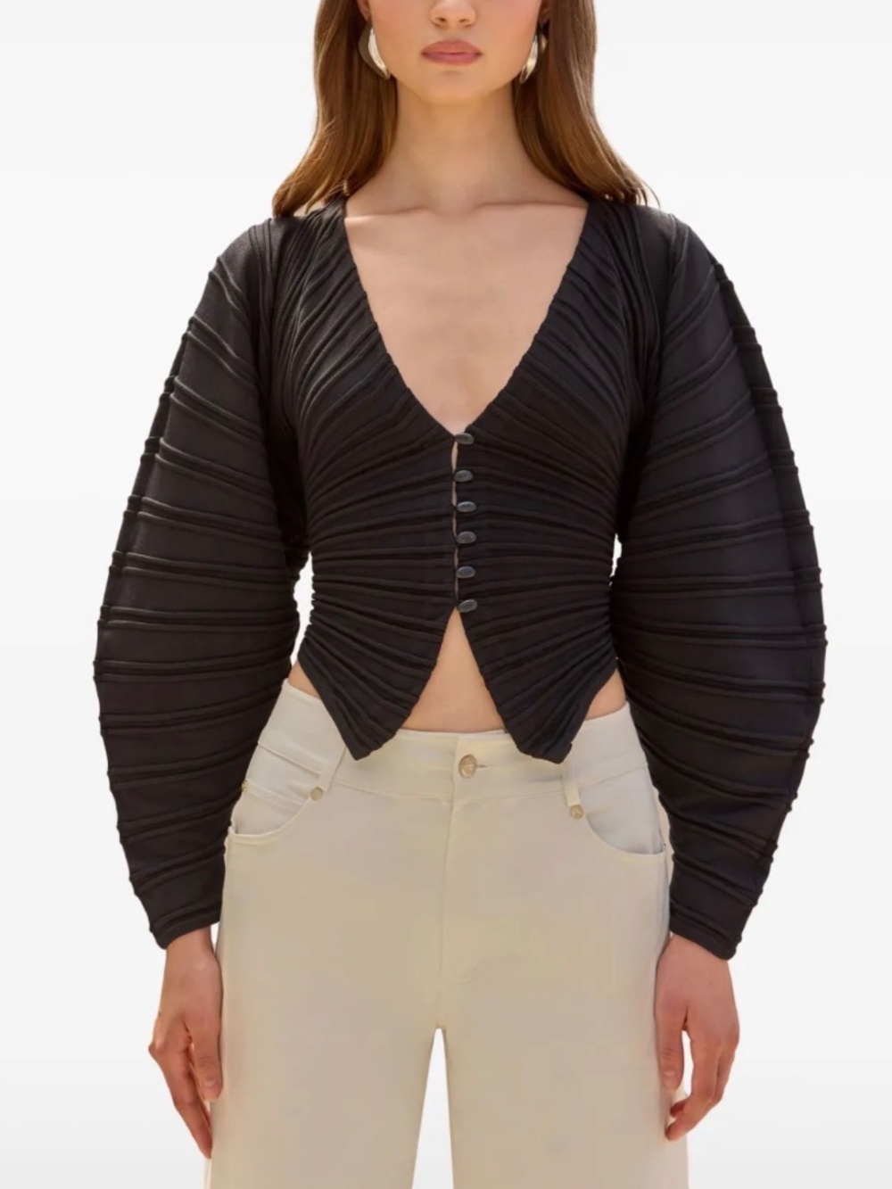 Cult Gaia Mala Plissé Pleated Crop Top | Size S | Black | Never Worn